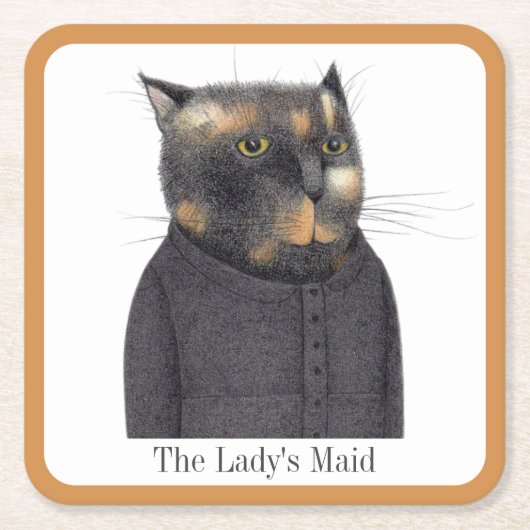 LADY'S MAID CAT Square Paper Untersetzer + Text (Vorderseite)