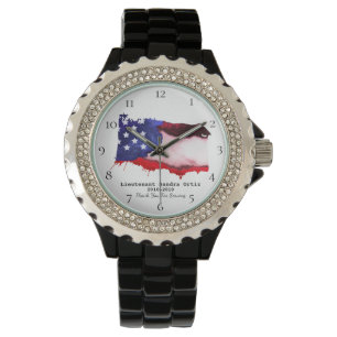 *~* Lady's Military Veteran Red White Blue US Flag Armbanduhr