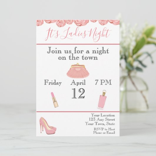 Ladys Night Bachelorette Einladung (Stehend Vorderseite)