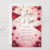 Ladys Night Cherry & Cocktail Galentine Einladung (Vorderseite)