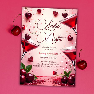Ladys Night Cherry Galentine's Cocktail Party Einladung
