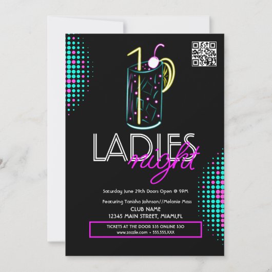 Ladys Night Club Cocktail Drink Neon Flyer Einladung (Vorderseite)