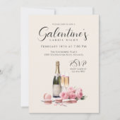 Ladys Night Galentine Champagner und Rose Einladung (Vorderseite)