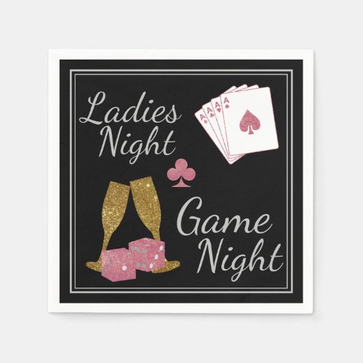 Ladys Night Game Night Gold und Pink Glitzer Serviette (Vorderseite)