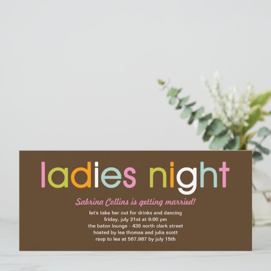 Ladys Night Junggeselinnen-Abschied Einladung (Stehend Vorderseite)