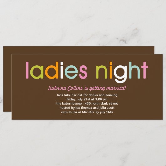 Ladys Night Junggeselinnen-Abschied Einladung (Vorne/Hinten)