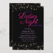 Ladys Night Neo Pink Sign Cocktail Party Einladung (Vorne/Hinten)