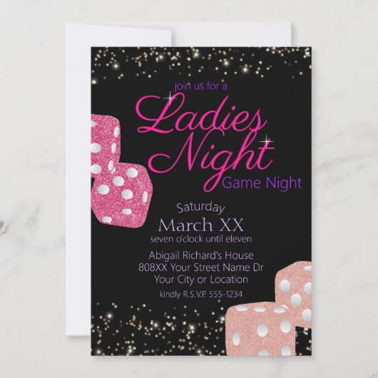 Ladys Night Neon Pink Sign Game Night Diät Einladung (Vorderseite)