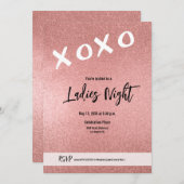 Ladys Night XOXO Rosa Rosa Gold Glitzer Custom Einladung (Vorne/Hinten)