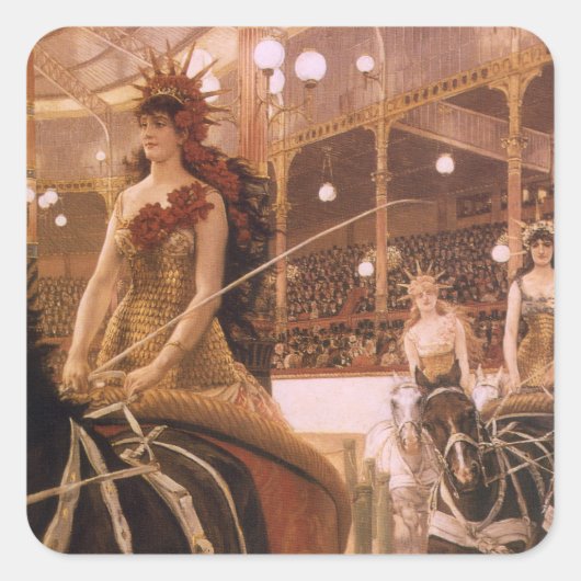 Ladys of the Cars (alias Circus) von James Tissot Quadratischer Aufkleber (Vorderseite)