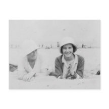 Ladys on Beach Old Black & White Image Postcard