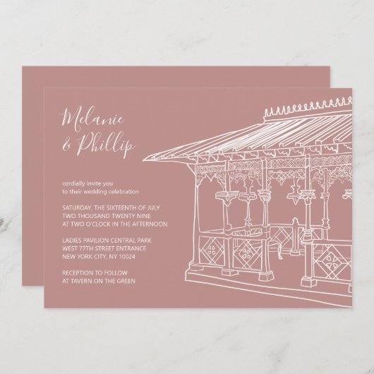 Ladys Pavilion Central Park New York Wedding Einladung (Vorne/Hinten)