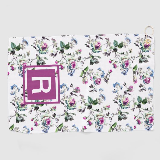 Ladys Personalisiert Floral Monogram Golf Handtuch (Horizontal)