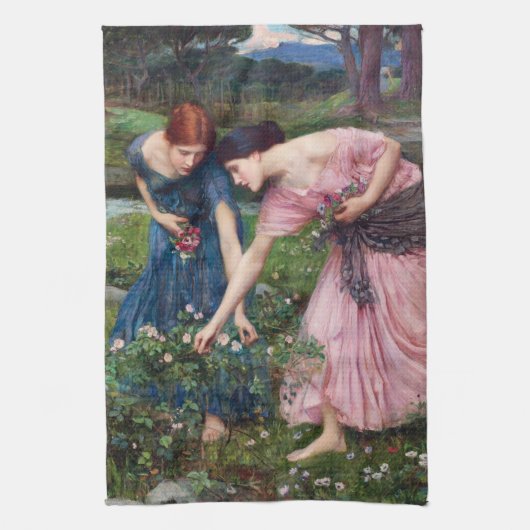 Ladys Picking Rose, John William Waterhouse Geschirrtuch (Vertikal)