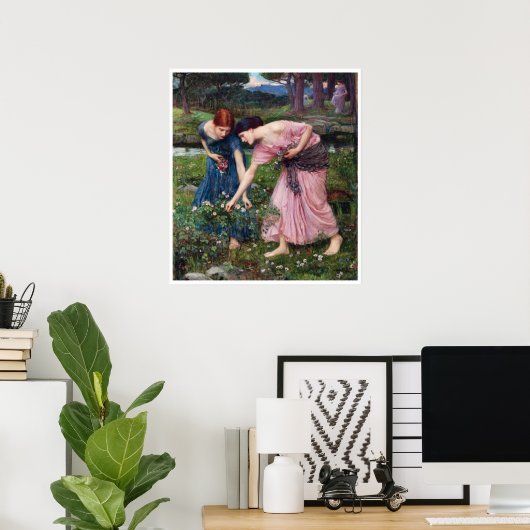 Ladys Picking Rose, John William Waterhouse Poster (Heimbüro)