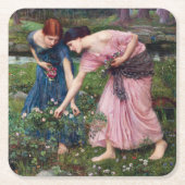 Ladys Picking Rose, John William Waterhouse Rechteckiger Pappuntersetzer (Vorderseite)