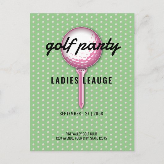 Ladys Pink Golf Party Design Einladungspostkarte (Vorderseite)