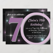 Ladys Pink / Lila Siebzigste Geburtstagsparty Einladung (Vorne/Hinten)