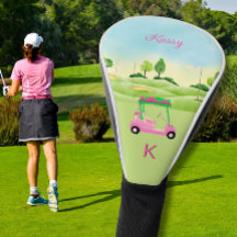 Ladys Pink Watercolor Cards Monogram Name Golf He