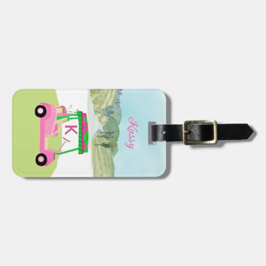 Ladys Pink Watercolor Monogram Name Gepäckanhänger (Vorderseite horizontal)