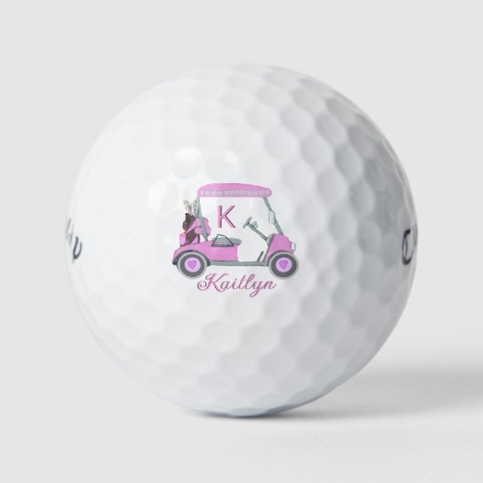 Ladys Pink Watercolor Monogram Name Golfball (Vorderseite)