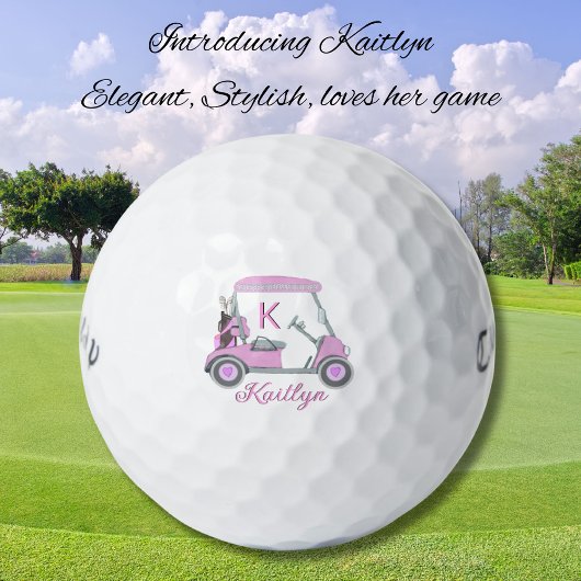 Ladys Pink Watercolor Monogram Name Golfball