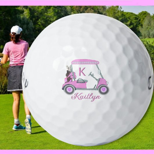 Ladys Pink Watercolor Monogram Name Golfball
