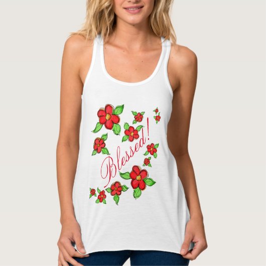 Ladys Red Floral Gesegnet Tank Top (Vorderseite)