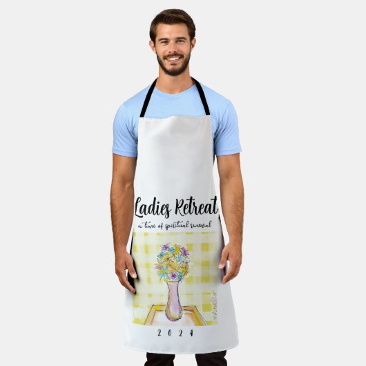 Ladys Retreat-Design mit Blume auf einem Tisch Schürze (Getragen)