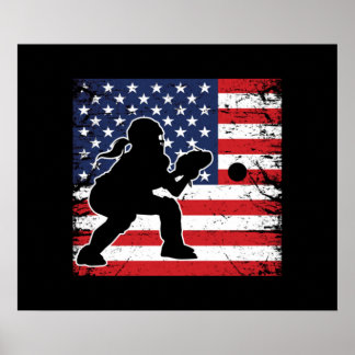 Ladys Softball Catchers Gear Stuff USA Flag Poster