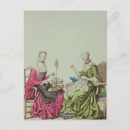 Ladys spinning and sewing, c.1765 postkarte (Vorderseite)