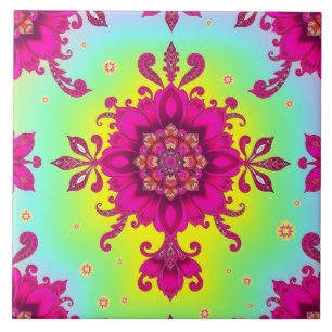 Ladys Statement Pink Floral Chintz Tile Fliese