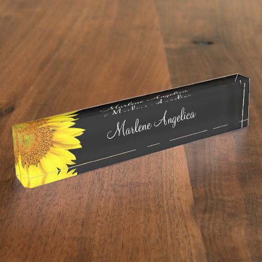 Ladys Sunflower Monogram Design Desk Name Plakat Namensplakette (Seite)