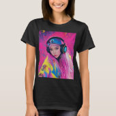 Ladys T - Shirt DJ Girl mit rosa Haaren (Vorderseite)