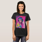 Ladys T - Shirt DJ Girl mit rosa Haaren (Vorne ganz)