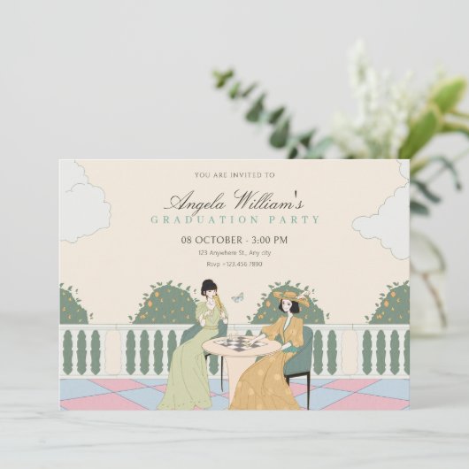 Ladys Teegarten Abschluss Einladung (Stehend Vorderseite)