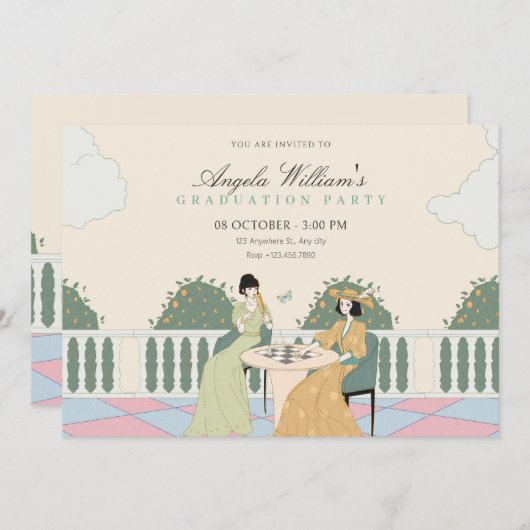 Ladys Teegarten Abschluss Einladung (Vorne/Hinten)