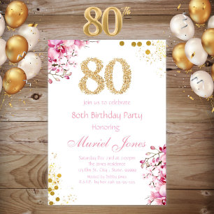 Ladys Woman Floral 80. Geburtstag Einladung