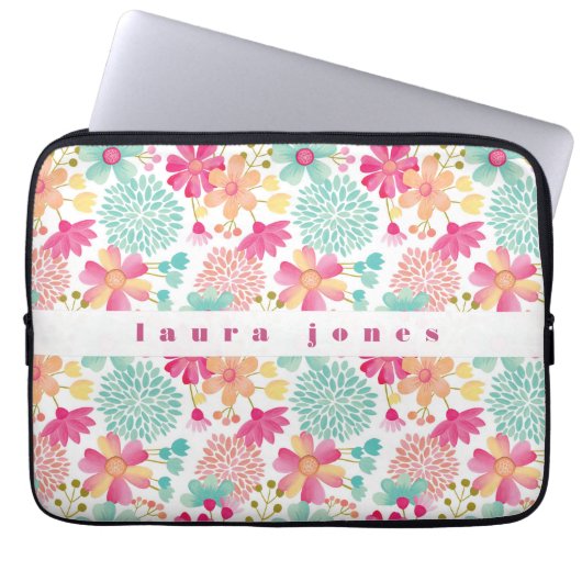 Ladys Womens Girls Painted Floral Name Fall Laptopschutzhülle (Vorderseite)