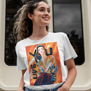 Ladys You Live Once Orange Blue Printed Graphic T-Shirt