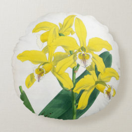 Laelia Xanthina Vintag Gelbe Lindenia Orchid Rundes Kissen