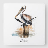 Lage des Pelikans Quadratische Wanduhr (Vorderseite)