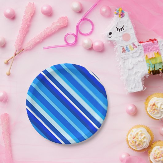 Lagen-Candy-Streifen - Kobalt und blass Pappteller (Party)