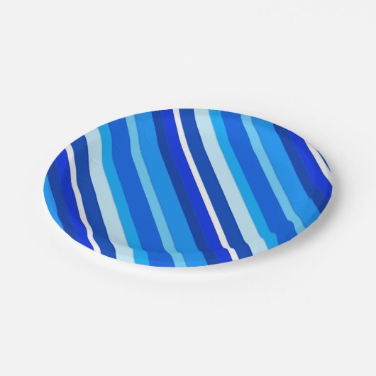 Lagen-Candy-Streifen - Kobalt und blass Pappteller (Schrägansicht)