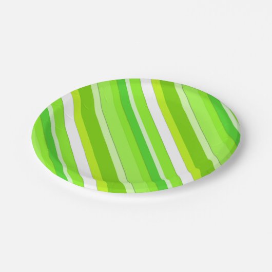 Lagen, feine Streifen - kalk grün und weiß Pappteller (Schrägansicht)