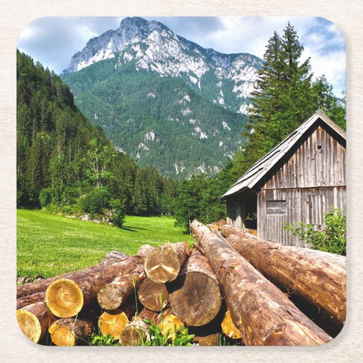 Lager im Wald mit Bergen Rechteckiger Pappuntersetzer (Vorderseite)