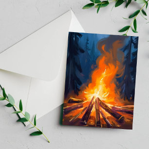 Lagerfeuer-Aquarell-Wald-Gemäldekarte