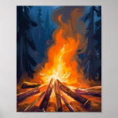 Lagerfeuer Aquarell-Waldmalerei Kunst Poster (Vorne)