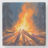 Lagerfeuer-Aquarell-Waldmalerei Steinuntersetzer (Vorderseite)