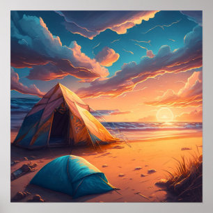 Lagerfeuer bei Sonnenaufgang Poster